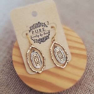 Pur Gold Filigree Double Oval Drop Earrings